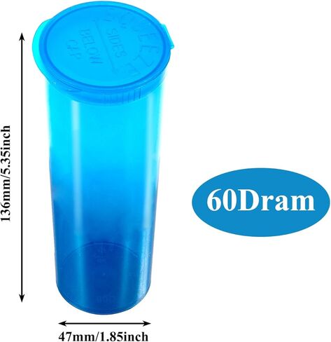 8Pcs Child-Resistant 60 Dram Pop-Top Vial with Hinged Lid Airtight Plastic Empty Pill Bottles,Travel Pill Bottle for Supplements, Vitamins & Medicines(Blue Transparent) in Kuwait
