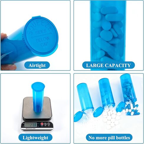 8Pcs Child-Resistant 60 Dram Pop-Top Vial with Hinged Lid Airtight Plastic Empty Pill Bottles,Travel Pill Bottle for Supplements, Vitamins & Medicines(Blue Transparent) in Kuwait