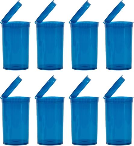 8Pcs Child-Resistant 60 Dram Pop-Top Vial with Hinged Lid Airtight Plastic Empty Pill Bottles,Travel Pill Bottle for Supplements, Vitamins & Medicines(Blue Transparent) in Kuwait