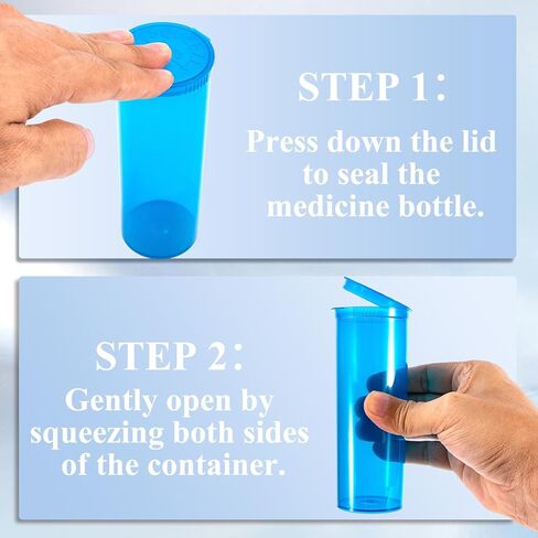 8Pcs Child-Resistant 60 Dram Pop-Top Vial with Hinged Lid Airtight Plastic Empty Pill Bottles,Travel Pill Bottle for Supplements, Vitamins & Medicines(Blue Transparent) in Kuwait