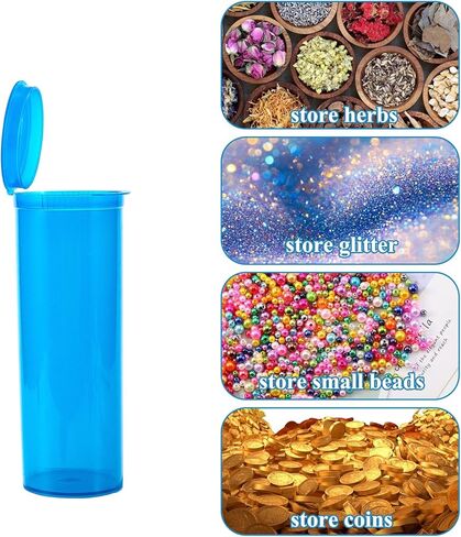 8Pcs Child-Resistant 60 Dram Pop-Top Vial with Hinged Lid Airtight Plastic Empty Pill Bottles,Travel Pill Bottle for Supplements, Vitamins & Medicines(Blue Transparent) in Kuwait