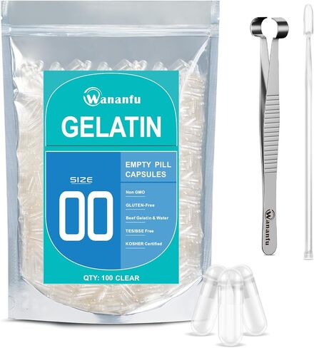 wananfu Size 00 Empty Capsules Gelatin (1000 Count) Bundle with Capsule Tweezer and Micro Lab Spoon, Clear Fillable Gel Pill Capsules 00 for Making Your Own Supplements in Saudi Arabia