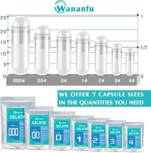 wananfu Size 00 Empty Capsules Gelatin (1000 Count) Bundle with Capsule Tweezer and Micro Lab Spoon, Clear Fillable Gel Pill Capsules 00 for Making Your Own Supplements in Saudi Arabia