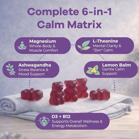 Magnesium Gummies for Stress & Sleep - 300mg Magnesium Complex with Glycinate, Citrate, Malate & Taurate - Supports Relaxation, Muscle & Heart Health - Vegan, Sugar-Free, Non-GMO - 60 Gummies in Kuwait