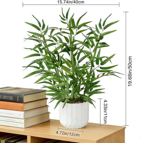 Luabue 22 بوصة نباتات صناعية داخلية للطاولة أعلى شجرة الخيزران الاصطناعي مع وعاء أبيض نبات بوعاء وهمي للمكتب ديكور المنزل غرفة المعيشة الداخلية مكتب المطبخ الحمام ديكور العداد in Kuwait