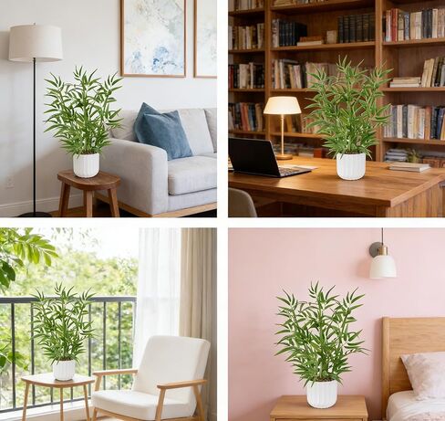 Luabue 22 بوصة نباتات صناعية داخلية للطاولة أعلى شجرة الخيزران الاصطناعي مع وعاء أبيض نبات بوعاء وهمي للمكتب ديكور المنزل غرفة المعيشة الداخلية مكتب المطبخ الحمام ديكور العداد in Kuwait