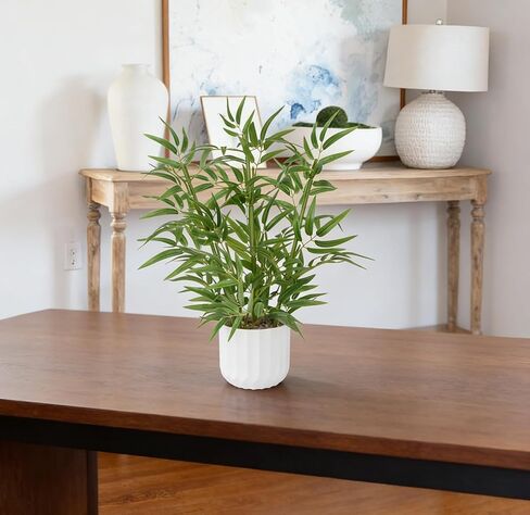 Luabue 22 بوصة نباتات صناعية داخلية للطاولة أعلى شجرة الخيزران الاصطناعي مع وعاء أبيض نبات بوعاء وهمي للمكتب ديكور المنزل غرفة المعيشة الداخلية مكتب المطبخ الحمام ديكور العداد in Kuwait