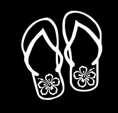 ملصق مائي استوائي من Ranger Products Hibiscus Flip Flops، ملصق من الفينيل مقطوع بالقالب للنوافذ والسيارات والشاحنات وصناديق الأدوات وأجهزة الكمبيوتر المحمولة وأجهزة MacBook - تقريبًا أي سطح صلب وأملس in Kuwait
