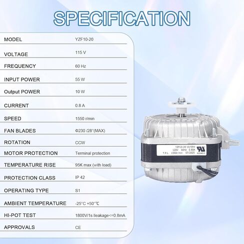 YZF10-20 Fan AC Motor 120V 10 / 55W 0.8A 60Hz Shaded Pole Condenser Motor Replace for Atosa Avantco Refrigeration Equipment Radiator Evaporator Freezer, Small Ventilation Equipment 1550rpm in Saudi Arabia