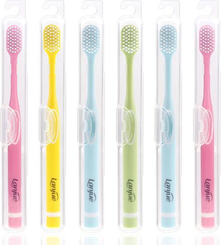 مجموعة فرش أسنان للسفر مكونة من 6 قطع، فرش أسنان ناعمة للغاية للبالغين، فرشاة أسنان يدوية محمولة لطيفة مع حقيبة سفر فردية، فرش أسنان للتنظيف العميق للأسنان الحساسة (متعددة الألوان) in Kuwait