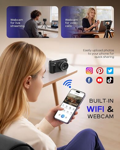 8K Digital Camera for Photography - 88MP Autofocus Vlogging Camera for YouTube with 64GB SD Card, WiFi, 18X Zoom 3" 180° Flip Screen Compact Travel Camera with 2 Batteries for Teens and Beginner in Kuwait