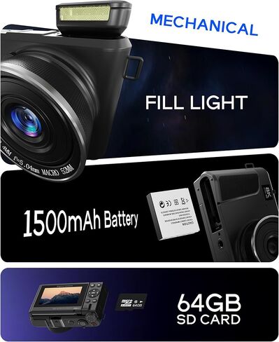 8K Digital Camera for Photography - 88MP Autofocus Vlogging Camera for YouTube with 64GB SD Card, WiFi, 18X Zoom 3" 180° Flip Screen Compact Travel Camera with 2 Batteries for Teens and Beginner in Kuwait