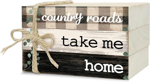 Decorative Books for Home Decor, Rustic Wood Book Stack for Table Decor, Country Roads Take Me Home Decor Books for Living Room Bookshelf, Farmhouse Stacked Books Decor (L21) in Saudi Arabia