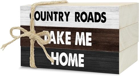 Decorative Books for Home Decor, Rustic Wood Book Stack for Table Decor, Country Roads Take Me Home Decor Books for Living Room Bookshelf, Farmhouse Stacked Books Decor (L21) in Saudi Arabia