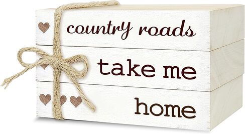 Decorative Books for Home Decor, Rustic Wood Book Stack for Table Decor, Country Roads Take Me Home Decor Books for Living Room Bookshelf, Farmhouse Stacked Books Decor (L21) in Saudi Arabia