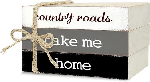 Decorative Books for Home Decor, Rustic Wood Book Stack for Table Decor, Country Roads Take Me Home Decor Books for Living Room Bookshelf, Farmhouse Stacked Books Decor (L21) in Saudi Arabia