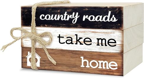 Decorative Books for Home Decor, Rustic Wood Book Stack for Table Decor, Country Roads Take Me Home Decor Books for Living Room Bookshelf, Farmhouse Stacked Books Decor (L21) in Saudi Arabia