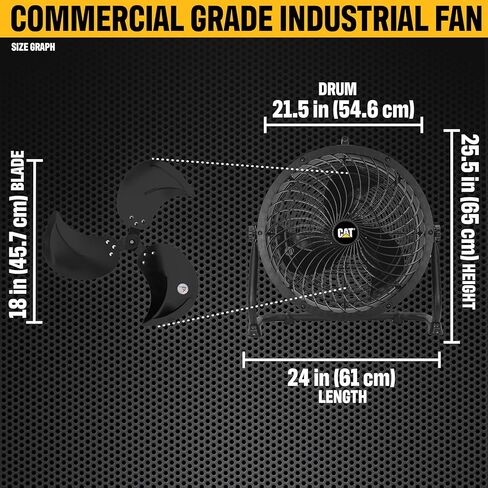 Caterpillar® fan 18"-Blade High-Velocity Drum Fan Heavy Duty Industrial Grade (Black, 2-in-1): 3,400 CFM, 4-Speed, 360 Degree Adjustable Drum Head, Dual Ball Bearing Motor with Die-Cast Cover in Saudi Arabia