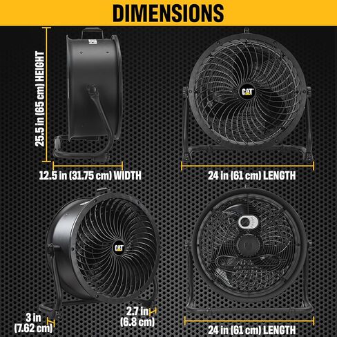 Caterpillar® fan 18"-Blade High-Velocity Drum Fan Heavy Duty Industrial Grade (Black, 2-in-1): 3,400 CFM, 4-Speed, 360 Degree Adjustable Drum Head, Dual Ball Bearing Motor with Die-Cast Cover in Saudi Arabia