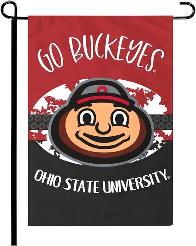 FANMATS Ohio State University Red & Black Garden Flag | 12"x18" | Brutus Buckeye with Go Buckeyes in Saudi Arabia