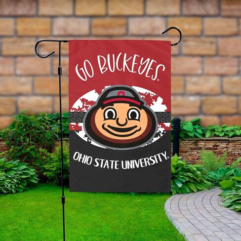 FANMATS Ohio State University Red & Black Garden Flag | 12"x18" | Brutus Buckeye with Go Buckeyes in Saudi Arabia