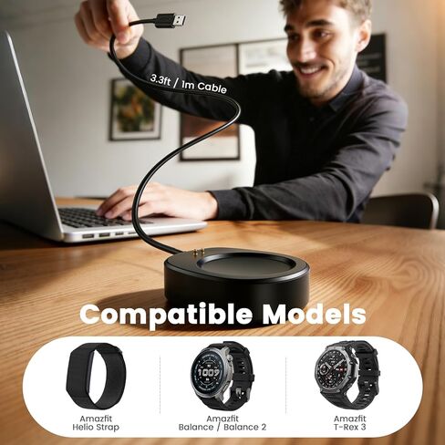 كابل شحن USB-A مغناطيسي لحزام Amazfit Helio، شاحن بديل 3.3FT متوافق مع Amazfit T-Rex 3، Balance، Balance 2 in Kuwait