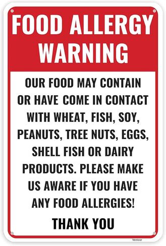 1PC Food Allergy Sign, 12 x 8 Inches - Aluminum - Food Signs For Restaurant in Saudi Arabia