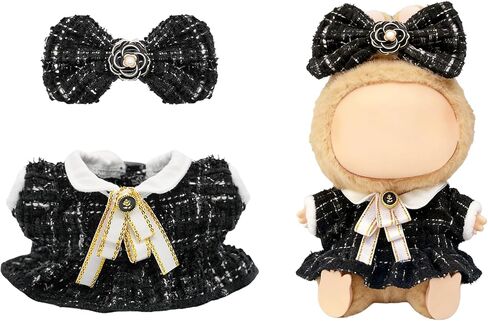 Dress for 17cm Dolls Clothes, Luxury Chic Style Set High-End Fashion Outfit 4 Piece Set Including a Bow, Shirt, Skirt, and Backpack with Premium Dolls Accessories for Play & Display - No Doll(Brown) in Saudi Arabia