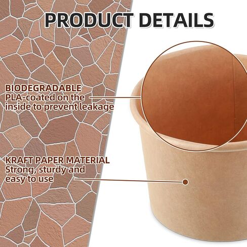 Honeydak 100 Pieces Ice Cream Soup Cups Paper 8 oz Disposable Sundae Bowls Kraft Paper Hot Cold Snack Yogurt Dessert Small Cups for Ice Cream Baby Shower Party Supplies, Brown Disposable Bowls in Saudi Arabia