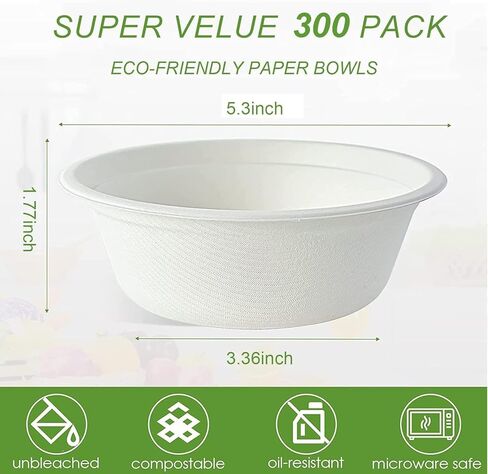 300 Pack 12 OZ Disposable Paper Bowls Compostable Biodegradable Soup Bowls Made of Natural Bagasse, Heavy-duty Bowls for Milk Cereals, Snacks, Salads in Saudi Arabia
