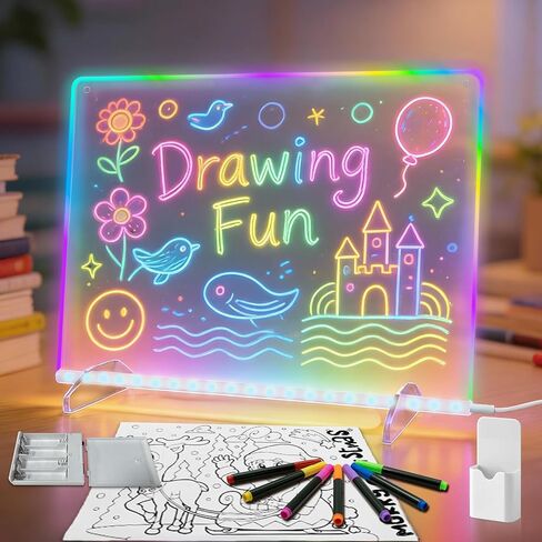 Led Drawing Board with Highlighter 7 Pcs,Led Note Board with Colors,13.7"X10" 6 Modes & 8 Colors Acrylic Dry Erase Board with Light,Doodle Glow Drawing Board,Gift Kids Toy for Home/Office/School in Saudi Arabia