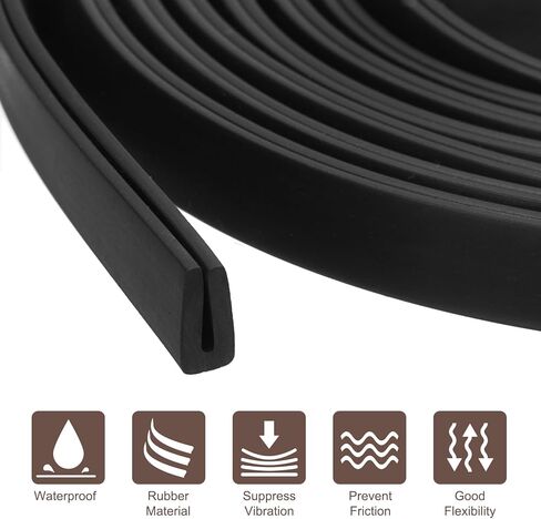 U Channel Edge Trim, 6.6ft Length Rubber Guard Seal Strip Edge Protector Flat Type Fit for 0.5-1mm Edge, (5/32" W x 5/16" H) Black in Saudi Arabia