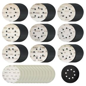5 Inch 120Pcs Sanding Discs Hook & Loop 8 Holes Wet Dry Sandpaper 180 240 320 400 600 800 1000 1500 2000 3000 Assortment Grits Silicon Carbide Orbital Sander with Interface Pad for Wood Auto Metal in Kuwait