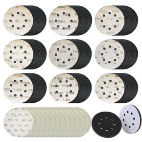 5 Inch 120Pcs Sanding Discs Hook & Loop 8 Holes Wet Dry Sandpaper 180 240 320 400 600 800 1000 1500 2000 3000 Assortment Grits Silicon Carbide Orbital Sander with Interface Pad for Wood Auto Metal in Kuwait
