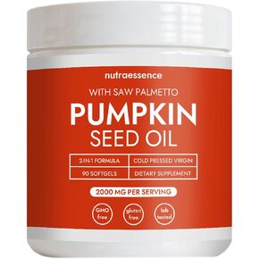 Nutra Essence Pumpkin Seed Oil with Saw Palmetto - Cold Pressed, Pure Virgin Oil with Essential Fatty Acids & Phytosterols - Supports Hair, Urinary, Bladder & Prostate Health - Non-GMO in Saudi Arabia