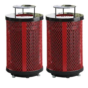 [أسود] سلة مهملات خارجية شديدة التحمل بسعة 36 جالون، وعاء نفايات تجاري دائري من الفولاذ الموسع من البلاستيك الحراري مع غطاء مسطح وبطانة، صندوق قمامة صناعي للحدائق والمدارس والاستخدام البلدي in Kuwait