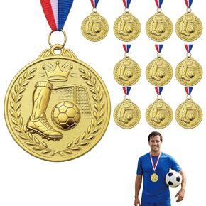 10 Pack Soccer Medals for Kids – Gold Award Medals with Ribbon, Soccer Ball and Crown Design, Perfect for Sports Games, School Competitions, and Soccer Party Rewards in Kuwait