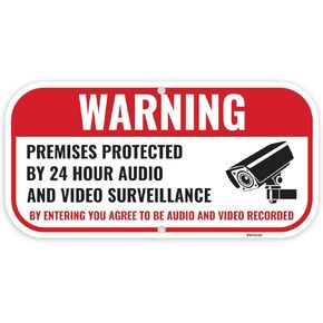 1PC Warning Video and Audio Surveillance Recording Sign, 12 x 6 Inches - Aluminum - You are Being Recorded Camera In Use Monitoring Signs in Kuwait