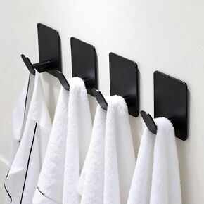 خطافات مناشف لاصقة للحمام، 4 خطافات حائط من الفولاذ المقاوم للصدأ باللون الأسود غير اللامع، خطافات لاصقة شديدة التحمل بدون حفر للمناشف والمعاطف والسترات والمطبخ والدش والمركبات الترفيهية وديكور الشقق in Kuwait