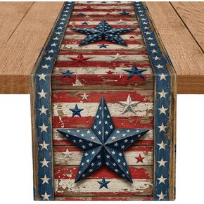 4th of July Table Runner Stars Vintage Table Decoration for Home Memorial Day Independence Day Patriotic Retro Indoor Kitchen Dining Party Decor 13x72 Inch in Saudi Arabia
