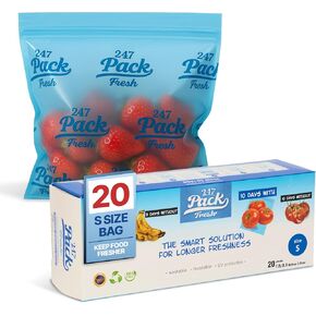 Freshpack 247 Produce Storage Bags Size L 12 x 14 Inches 1.5 Gallon 20 Pack Reusable Food Storage Bags With Zipper For Fruits Vegetables Meal Prep Lunch Pantry Use in Saudi Arabia