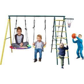 5 in 1 Swing Set and Climbing Ladder for Kids Backyard Outdoor A-Frame Heavy-Duty Metal Swing Sets with Basket in Kuwait