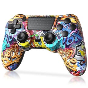 TIANHOO Wireless Controller Compatible with PS4/Pro/Slim, with Vibration Feedback, Motion Sensing, Touchpad, Light Bar, Share, 3.5mm Headphone Jack(Graffiti) in Saudi Arabia