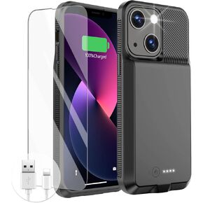 GIN FOXI Battery Case for iPhone 13/13 Pro/14/14 Pro, Charging Case Real 7000mAh Rechargeable Charger Cover Anti-Fall Protection Ultra-Slim Extended Battery Pack Juice Box, 6.1" (Black) in Kuwait