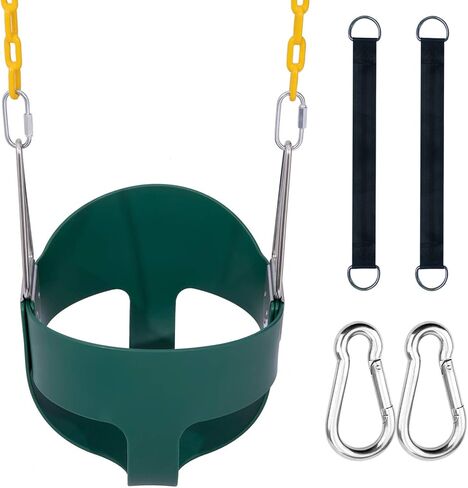Orgrimmar Toddler Swing Seat High Back Full Bucket with Heavy Duty 66" Plastic Coated Chain, Snap Hooks and Tree Hanging Straps (Green) in Saudi Arabia