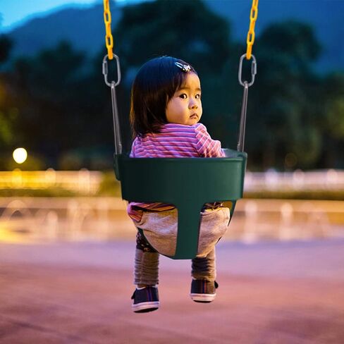 Orgrimmar Toddler Swing Seat High Back Full Bucket with Heavy Duty 66" Plastic Coated Chain, Snap Hooks and Tree Hanging Straps (Green) in Saudi Arabia