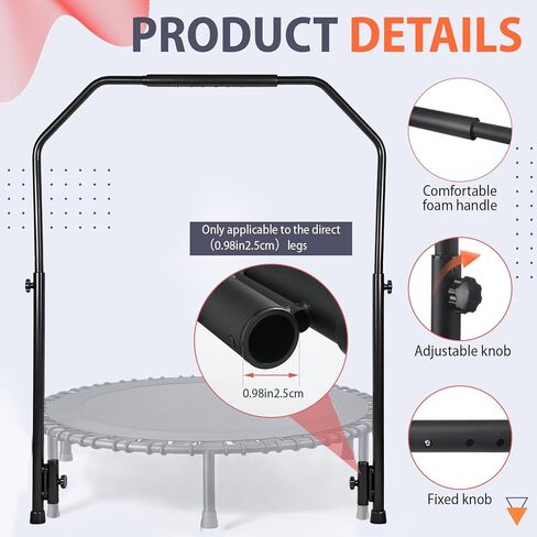 Arrowbash Adjustable Handle Bar Accessory for 40" Round Fitness Trampolines Non-Slip Cushy Rebounder Handle Accessory 4 Levels Adjustable Easy Assembly Trampoline Not Included in Saudi Arabia