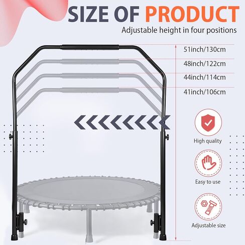 Arrowbash Adjustable Handle Bar Accessory for 40" Round Fitness Trampolines Non-Slip Cushy Rebounder Handle Accessory 4 Levels Adjustable Easy Assembly Trampoline Not Included in Saudi Arabia