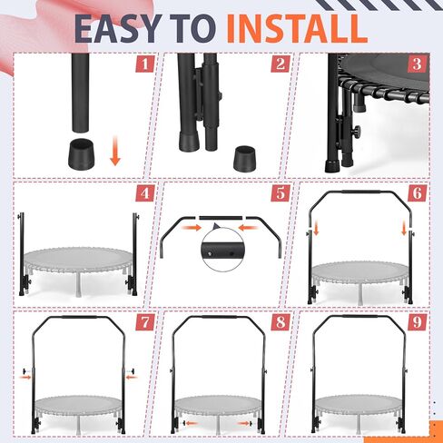 Arrowbash Adjustable Handle Bar Accessory for 40" Round Fitness Trampolines Non-Slip Cushy Rebounder Handle Accessory 4 Levels Adjustable Easy Assembly Trampoline Not Included in Saudi Arabia