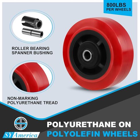 SY America 5" x 2" Polyurethane Caster Wheels, Heavy Duty Polyurethane on Polyolefin Core, 3200 LBS Load Capacity, Set of 4, for Warehousing & Material Handling in Saudi Arabia